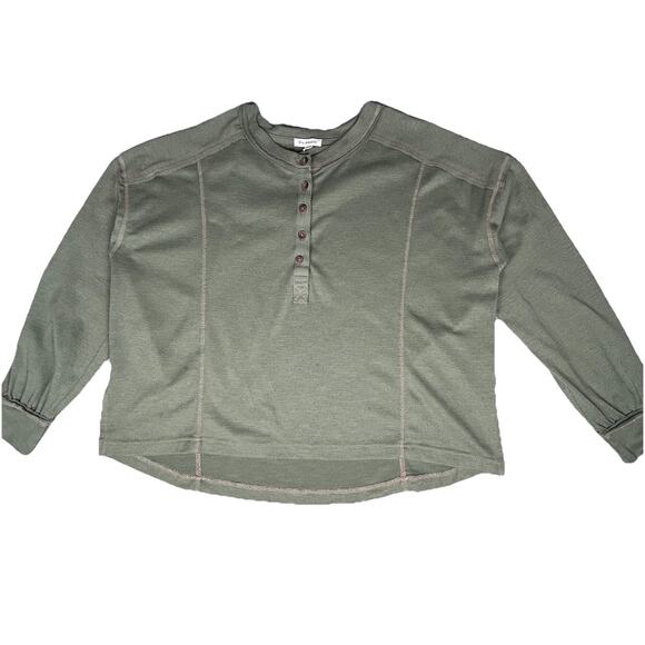 Blu Pepper Forest Green Women’s Sz L Top Henley contrast stitching - Picture 1 of 7